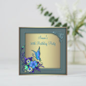 Invitation Gold Turquoise Butterfly Womans 50e fête d'anniver (Debout devant)