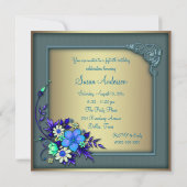 Invitation Gold Turquoise Butterfly Womans 50e fête d'anniver (Dos)