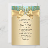 Invitation Gold Turquoise Damask & Bow Photo 50e anniversaire (Dos)