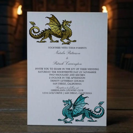 Invitation Gold Turquoise Dragon Wedding