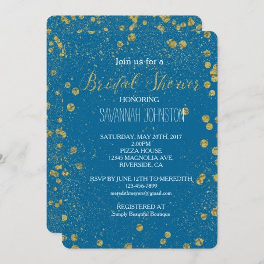 Invitation Gold Turquoise Glittery Confetti douche nuptiale