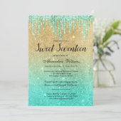 Invitation Gold turquoise ombre gouttes de parties scintillan (Debout devant)
