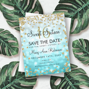 Invitation Gold Turquoise Ombre Sweet 16 Enregistrer La Parti