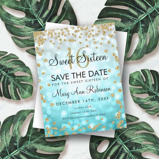 Invitation Gold Turquoise Ombre Sweet 16 Enregistrer La Parti