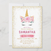 Invitation Gold Turquoise rose Fleurs Magique Unicorne Annive (Devant)
