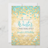 Invitation Gold Turquoise Winter ONEDERLAND 1er anniversaire (Devant)