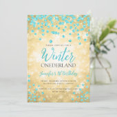Invitation Gold Turquoise Winter ONEDERLAND 1er anniversaire (Debout devant)