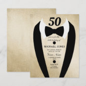 Invitation Gold Tuxedo Mens 50e anniversaire de fête Invitati (Devant / Derrière)