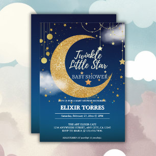 Invitation Gold Twinkle Little Star Dreamy Baby shower