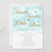 Invitation Gold Twinkle Stars & Blue Sky Clouds Baby shower (Devant)