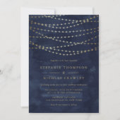 Invitation Gold Twinkle String Lights Aquarelle Mariage bleu (Devant)