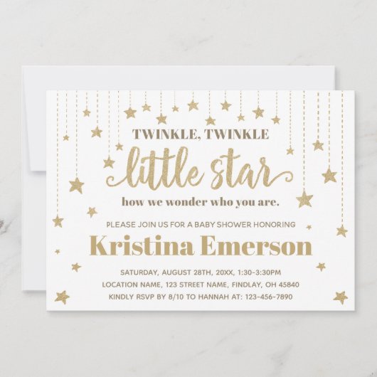 Invitation Gold Twinkle Twinkle Little Star Baby shower (Devant)