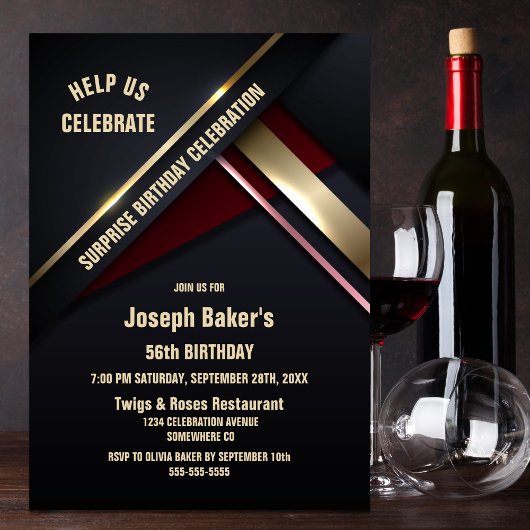 Invitation Gold Type Any Age Surprise Anniversaire