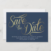 Invitation Gold Typo Modern Blue Save The Date Card (Devant)