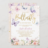 Invitation Gold Un Petit Papillon Est En Chemin Baby shower (Devant / Derrière)