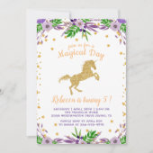 Invitation Gold Unicorn Aquarelle Florale fête d'anniversaire (Devant)