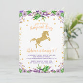 Invitation Gold Unicorn Aquarelle Florale fête d'anniversaire (Debout devant)