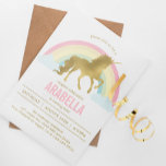 Invitation Gold Unicorn Girls Birthday Party<br><div class="desc">Adorable or et arc-en-ciel unicorne thème fête d'anniversaire.</div>