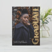 Invitation Gold Vertical Art Deco Photo Graduation Party (Debout devant)