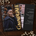 Invitation Gold Vertical Art Deco Photo Graduation Party<br><div class="desc">This elegant Photo graduation announcement features a bold vertical Art Deco design. The back is thoughtfully designed to showcase two additional photos that highlight your favorite senior moments. Space is included for graduation party details, making it easy to share celebration information all in one place, perfect for high school or...</div>