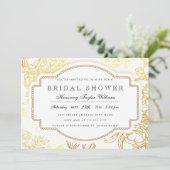 Invitation Gold Vintage Floral Douche nuptiale (Debout devant)