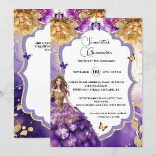 Invitation Gold violet 15ème Quinceañera fête des papillons d