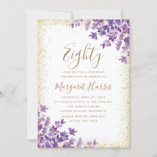 Invitation Gold Violet Lavande 80e anniversaire 80e anniversa