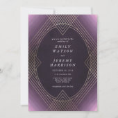 Invitation Gold violet ovale Géométrique Mariage Gatsby (Devant)