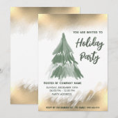 Invitation Gold watercolor pin société Noël (Devant / Derrière)