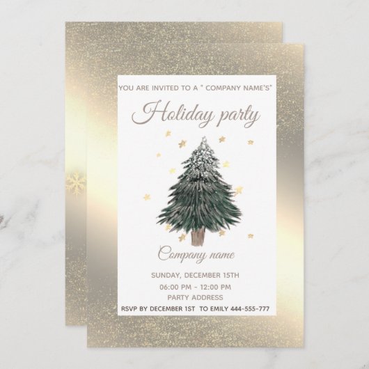 Invitation Gold watercolor pin société Noël (Devant / Derrière)