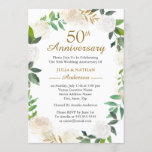 Invitation Gold Watercolor Wreath 50e anniversaire Mariage<br><div class="desc">Plus joli anniversaire de Mariage Floral Invitations dans le Little Bayleigh Store!</div>