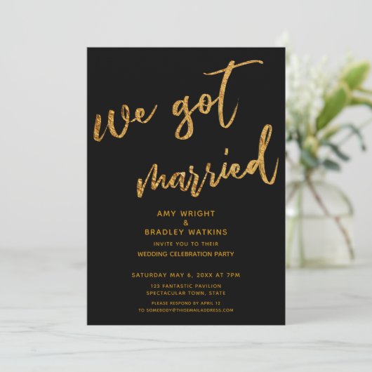 Invitation Gold Waves Nous Nous Sommes Mariés Black Wedding R (Debout devant)