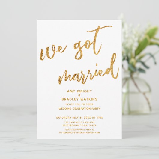 Invitation Gold Waves Nous Nous Sommes Mariés White Mariage R (Debout devant)