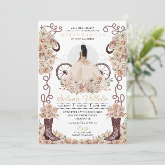 Invitation Gold Western Cinderella Carriage Quinceañera (Debout devant)