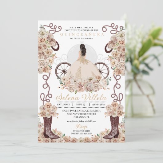 Invitation Gold Western Cinderella Carriage Quinceañera (Debout devant)