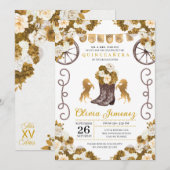 Invitation Gold Western Mariachi Charro Boots Quinceañera (Devant / Derrière)