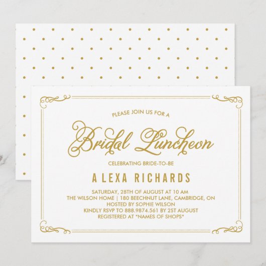 Invitation Gold Whimsical Frontières Nuptiale Luncheon Invita (Devant / Derrière)