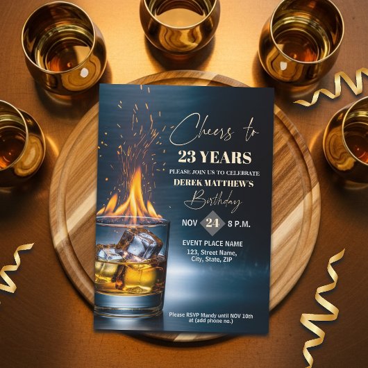 Invitation Gold Whiskey Theme Men 23rd Birthday Party