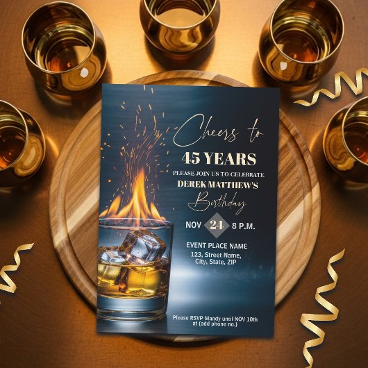 Invitation Gold Whiskey Theme Men 45th Birthday Party
