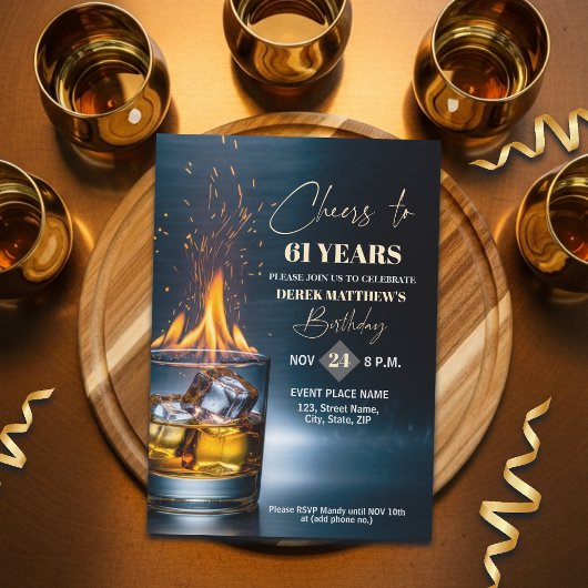 Invitation Gold Whiskey Theme Men 61st Birthday Party