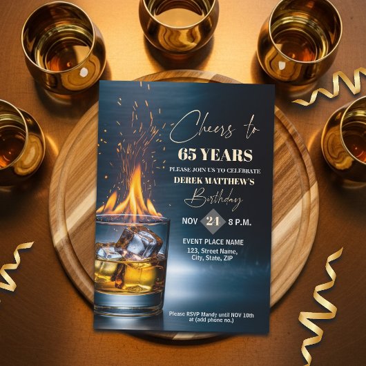 Invitation Gold Whiskey Theme Men 65th Birthday Party