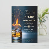 Invitation Gold Whiskey Theme Men 77th Birthday Party (Debout devant)