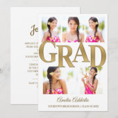 Invitation Gold White 5 Photo Grad Party (Devant / Derrière)