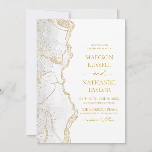 Invitation Gold White Agate Elegant Wedding (Devant)
