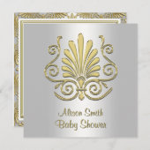 Invitation Gold White Art Deco Damask Baby shower 2 (Devant / Derrière)