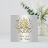 Invitation Gold White Art Deco Damask Baby shower 2 (Debout devant)