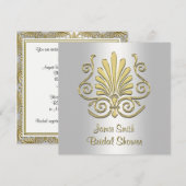 Invitation Gold & White Art Déco Damask Fête des mariées 2 (Devant / Derrière)