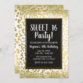 Invitation Gold White & Black Foil Confetti Modern Party (Devant / Derrière)
