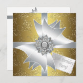 Invitation Gold White Cadeau Classy Damask 50e anniversaire (Devant / Derrière)