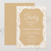 Invitation Gold White Flora Femme 40e fête d'anniversaire (Devant / Derrière)